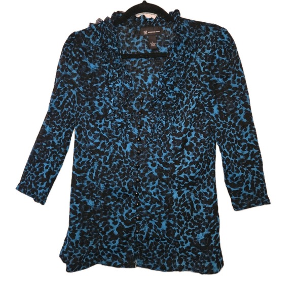 INC International Concepts Tops - INC International Concepts Blouse Womens Large Teal Animal Print 3/4 Sleeve Top